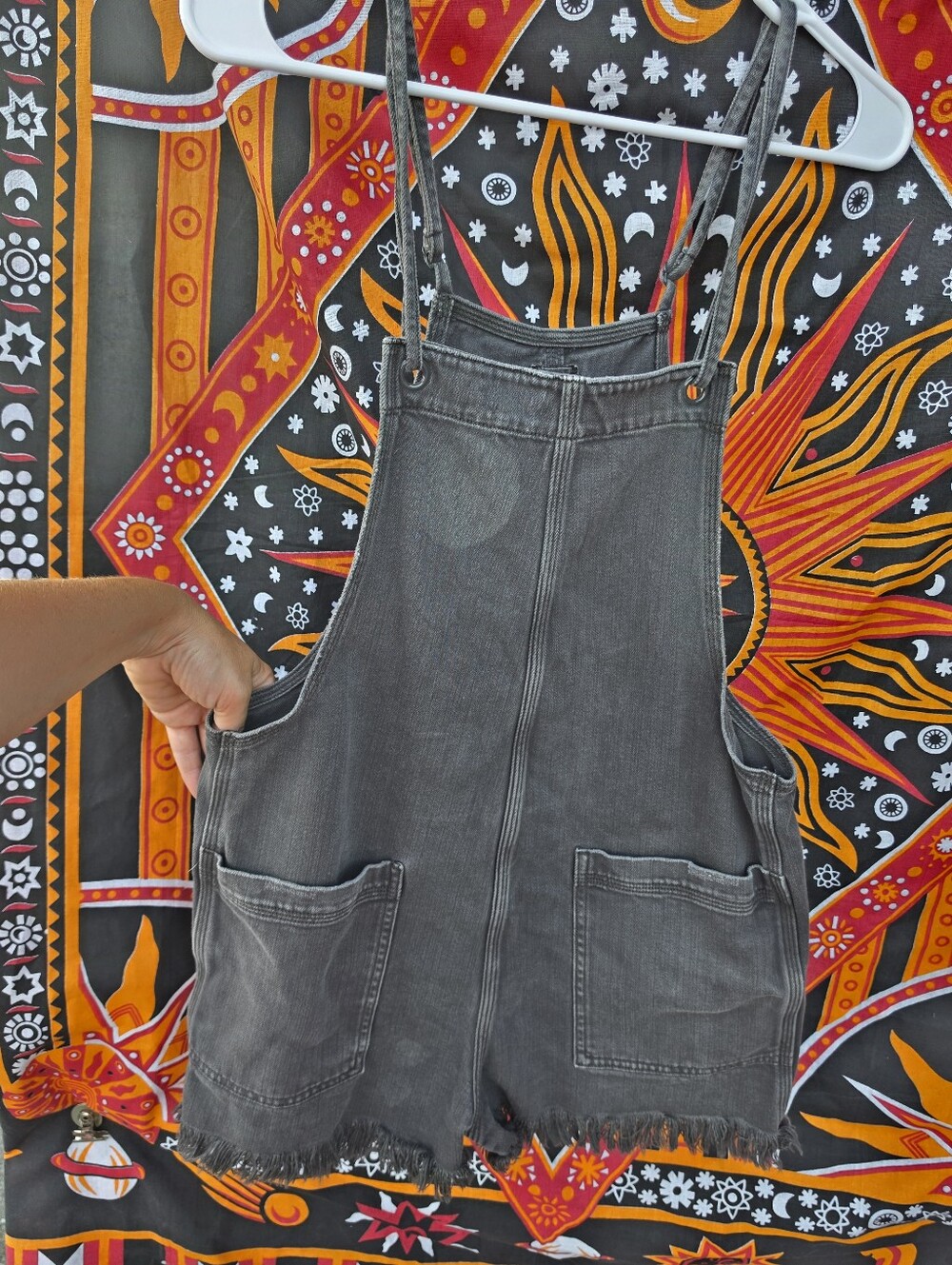 Women’s Black Washed Denim Short Overalls Romper Raw Hem Distressed Casual